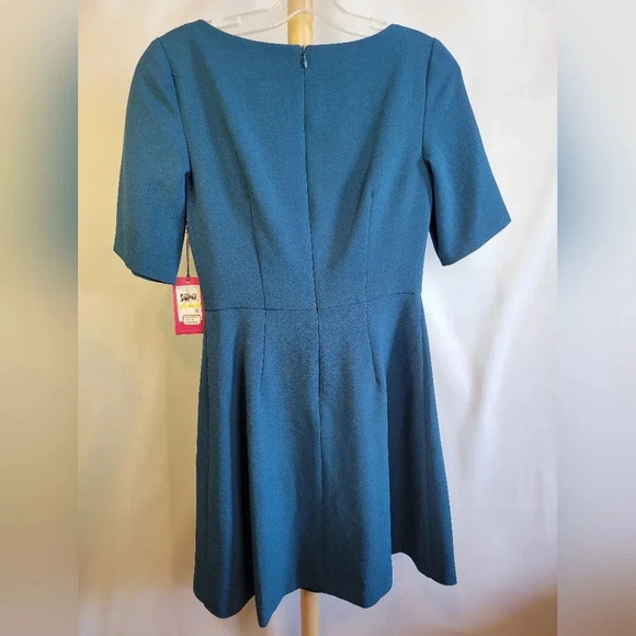 NWT Vince Camuto Bluegreen Dress with Bow short sleeves zipper  back size 4 - Picture 5 of 12